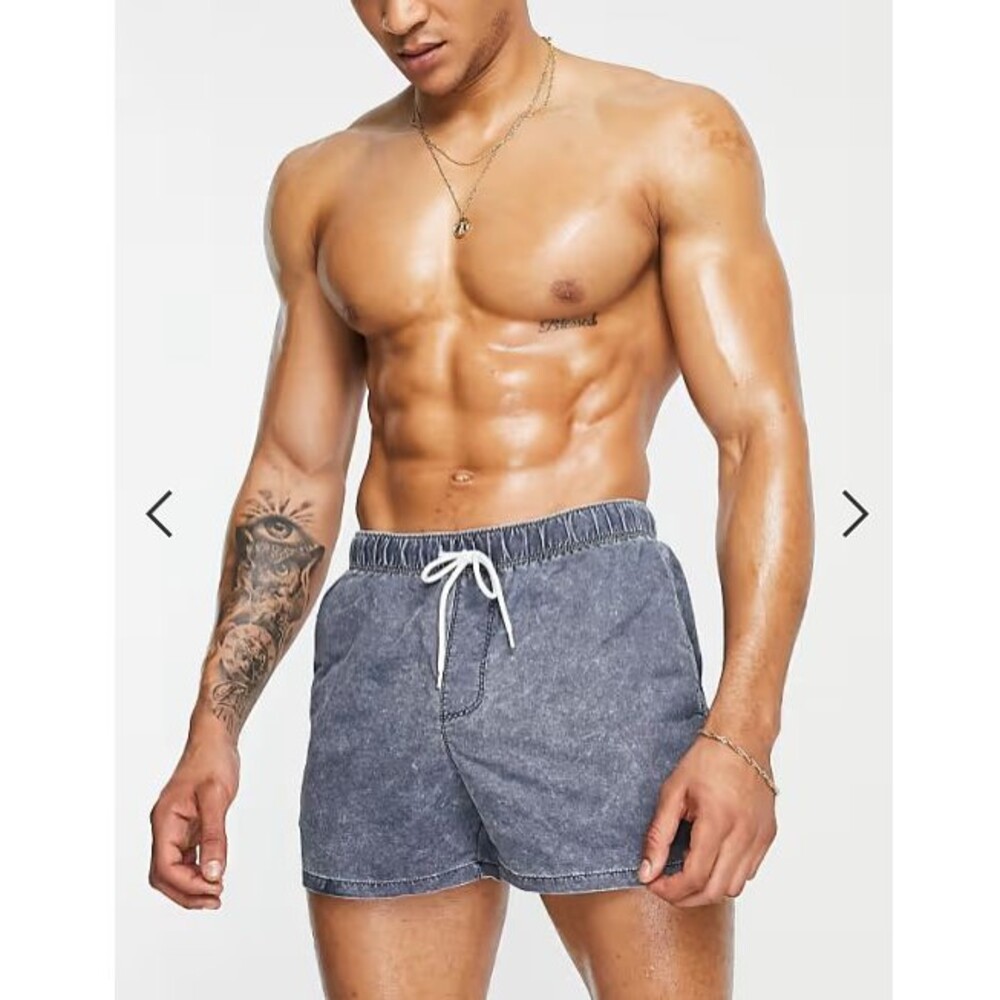 ASOS Design Size 38W Swim Trunks Shorts in Navy Acid Wash Tie Waist Mesh Pockets